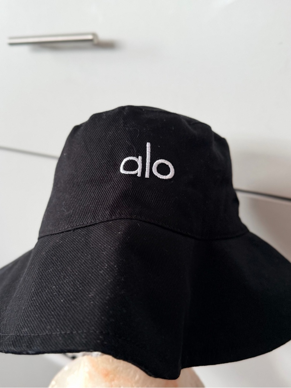 ALO Yoga Black Bucket Hat with White Embroidered Logo
